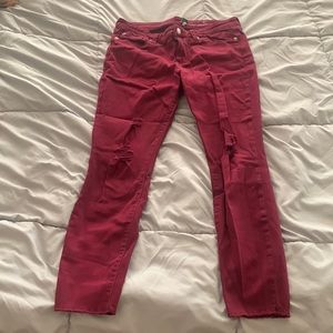 Red wine ripped skinny jeans size (10)